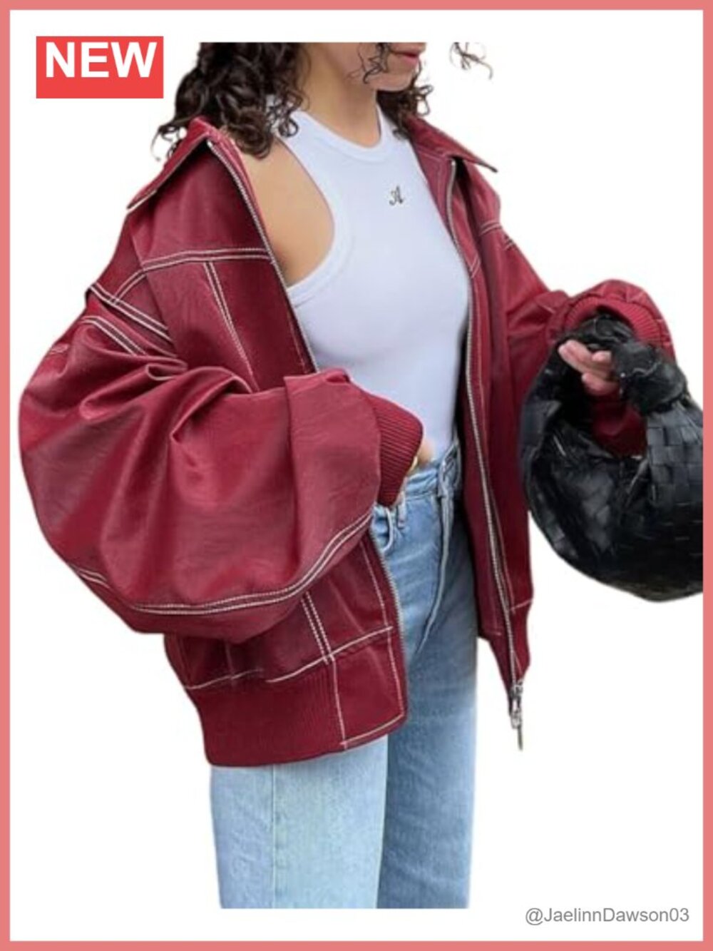 Faux Leather Oversized Moto Biker Jacket Zip Up Winter Coat